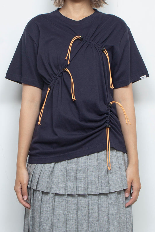 Drawstring Gathered T-Shirt Navy