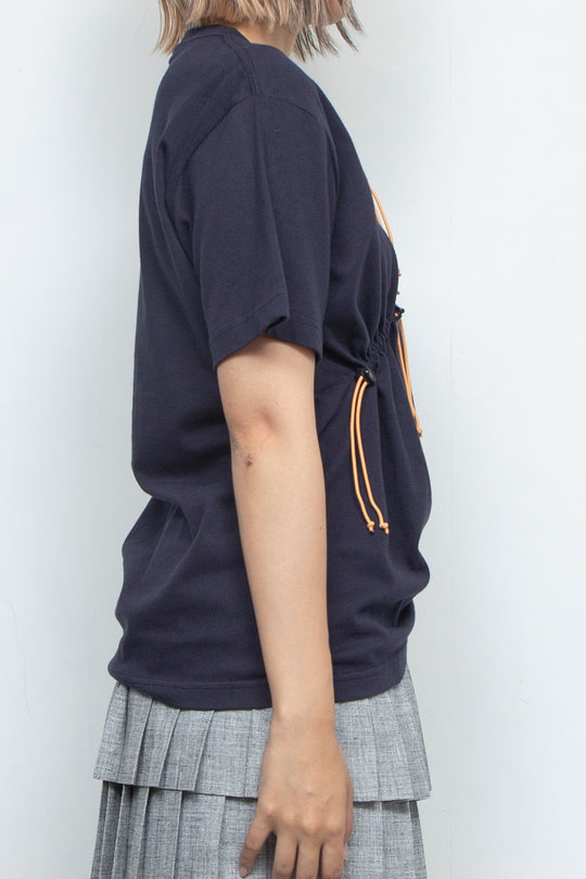 Drawstring Gathered T-Shirt Navy