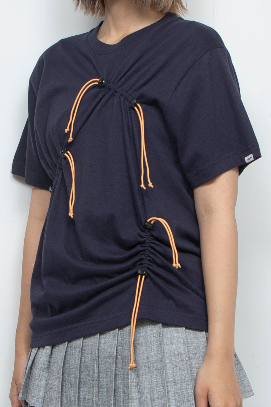 Drawstring Gathered T-Shirt Navy