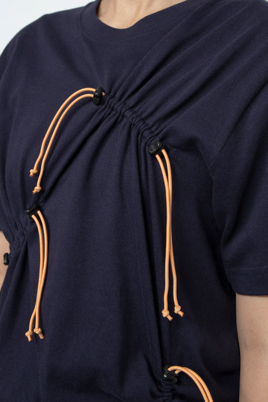 Drawstring Gathered T-Shirt Navy