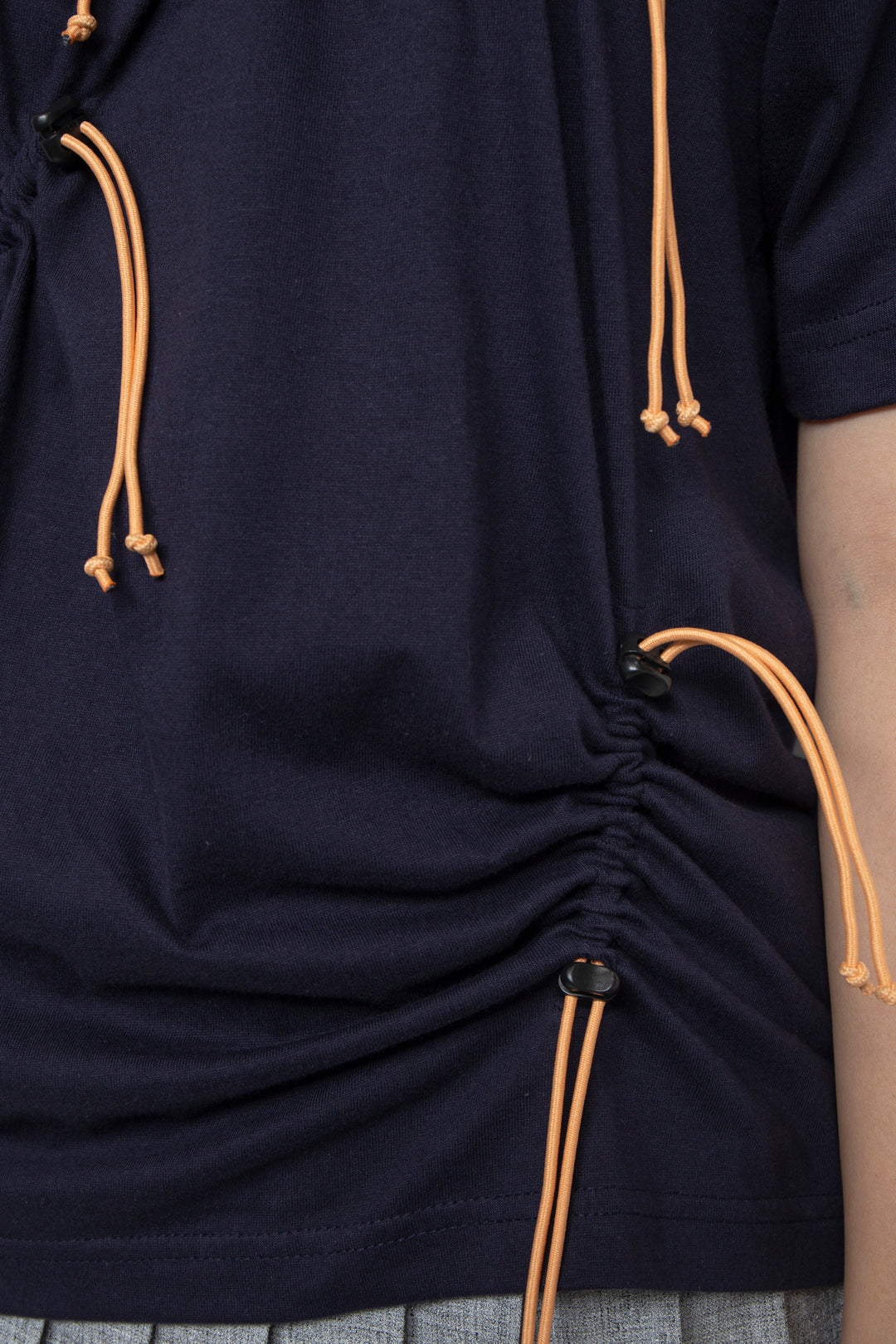 Drawstring Gathered T-Shirt Navy
