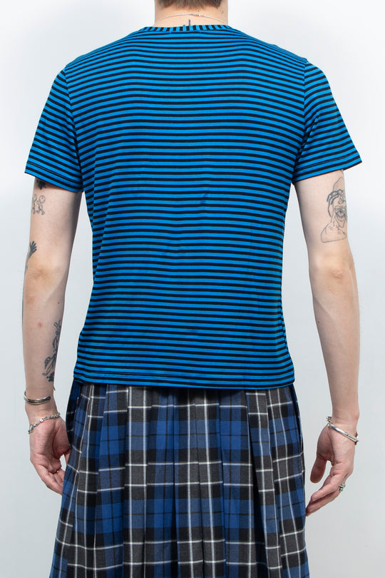Blue striped punk printed T-shirt