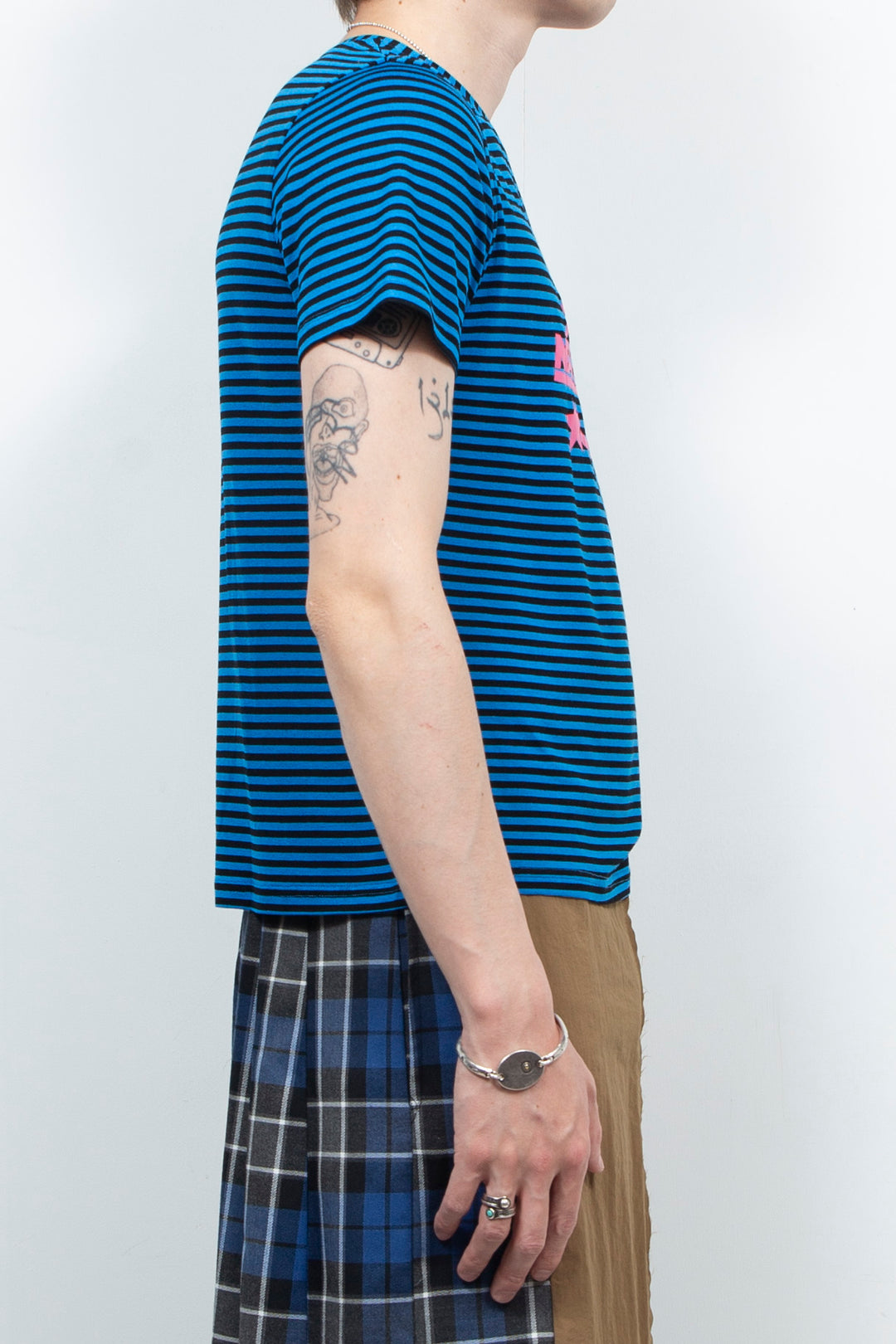 Blue striped punk printed T-shirt