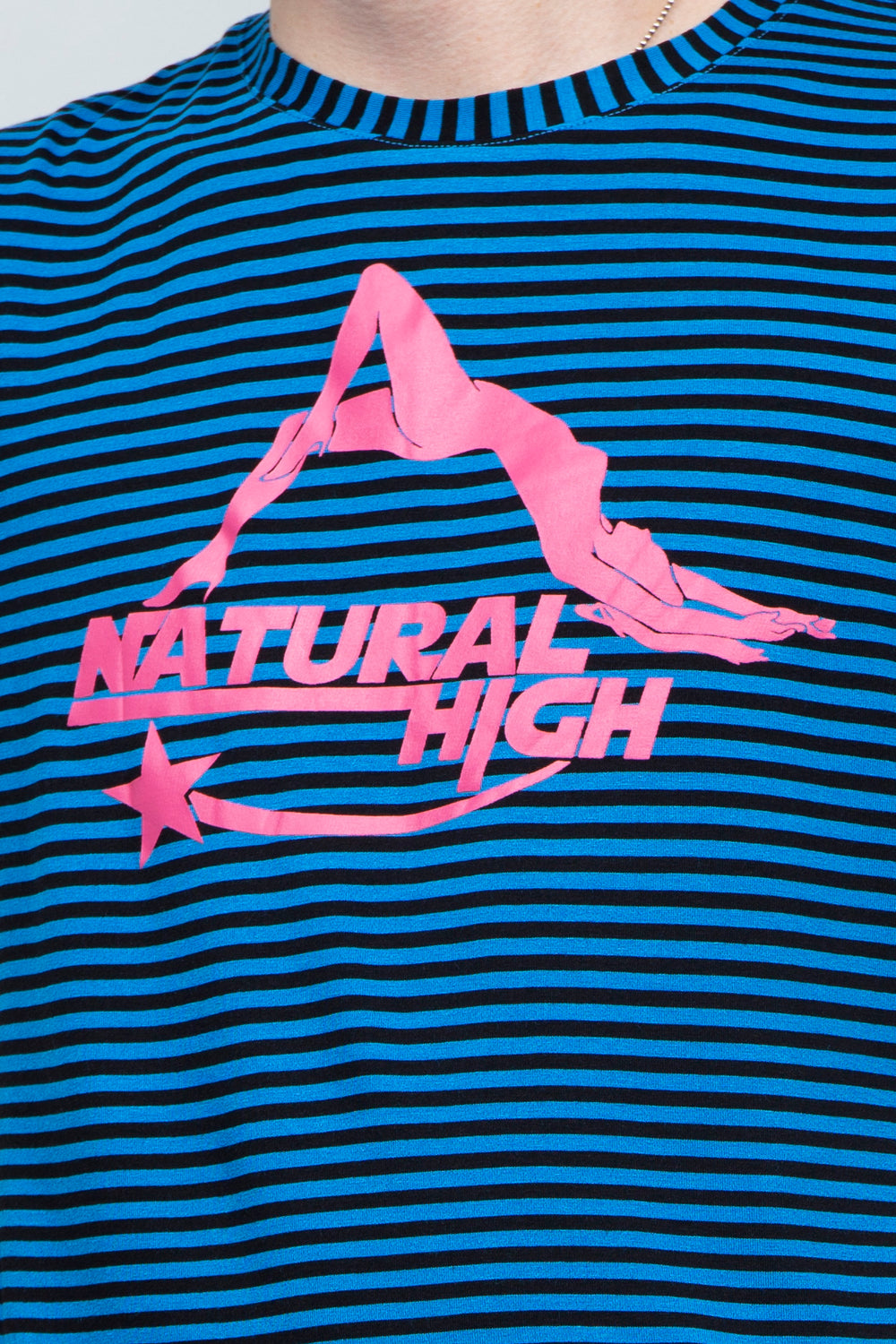 Blue striped punk printed T-shirt