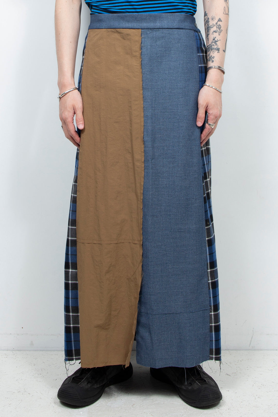 Pleated skirt patchwork denim skirt pants