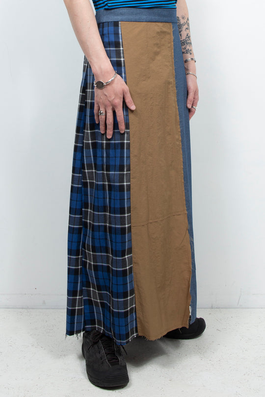 Pleated skirt patchwork denim skirt pants