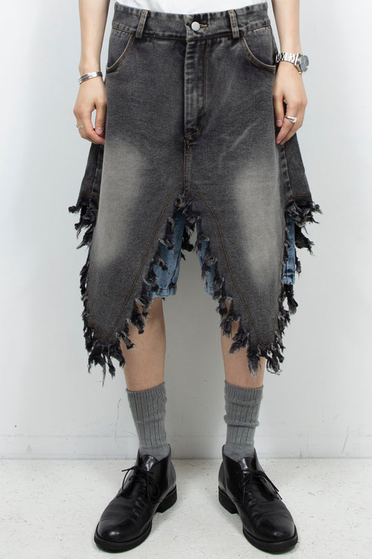 Grey denim double layered shorts