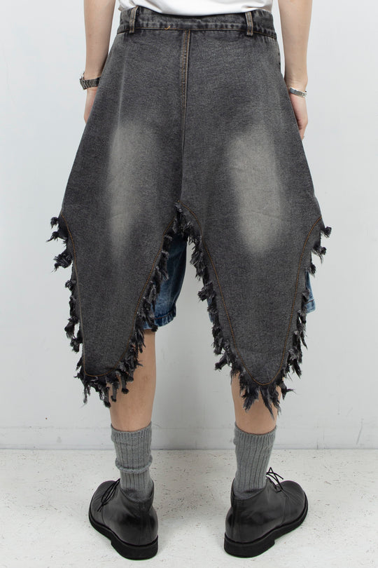 Grey denim double layered shorts