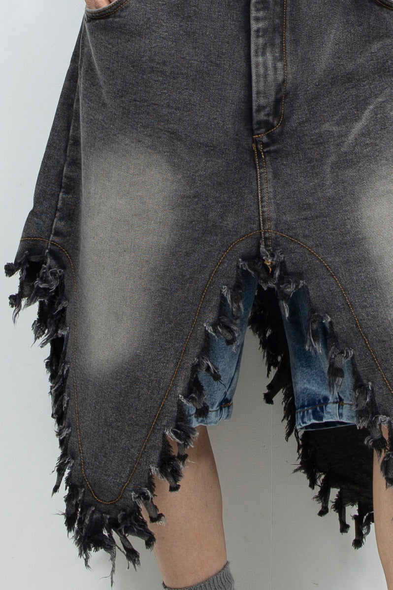 Grey denim double layered shorts