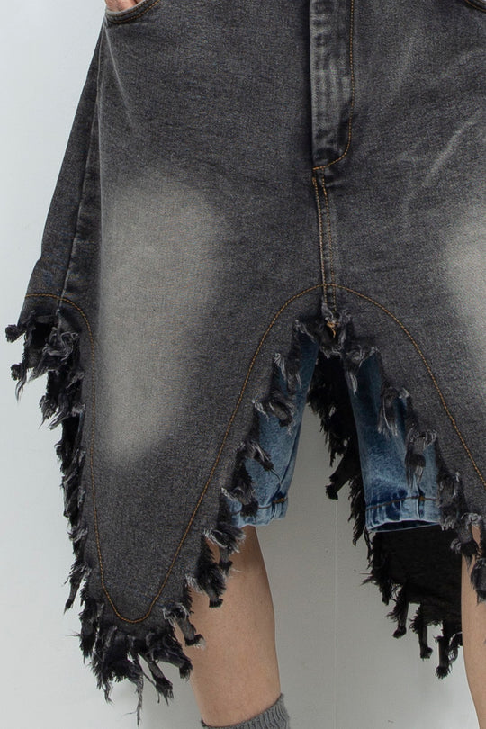 Grey denim double layered shorts