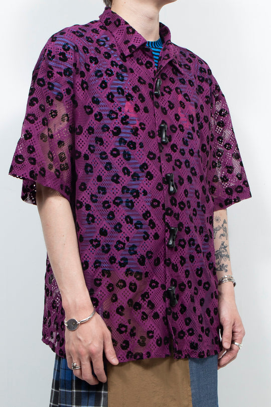 Two tone leopard print casual shirt Pink
