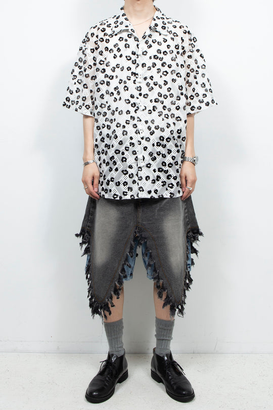 Two tone leopard print casual shirt White