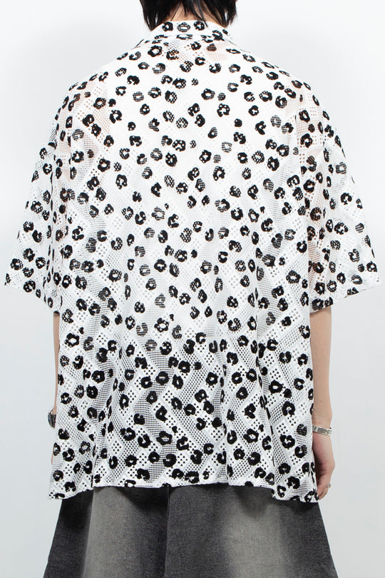 Two tone leopard print casual shirt White