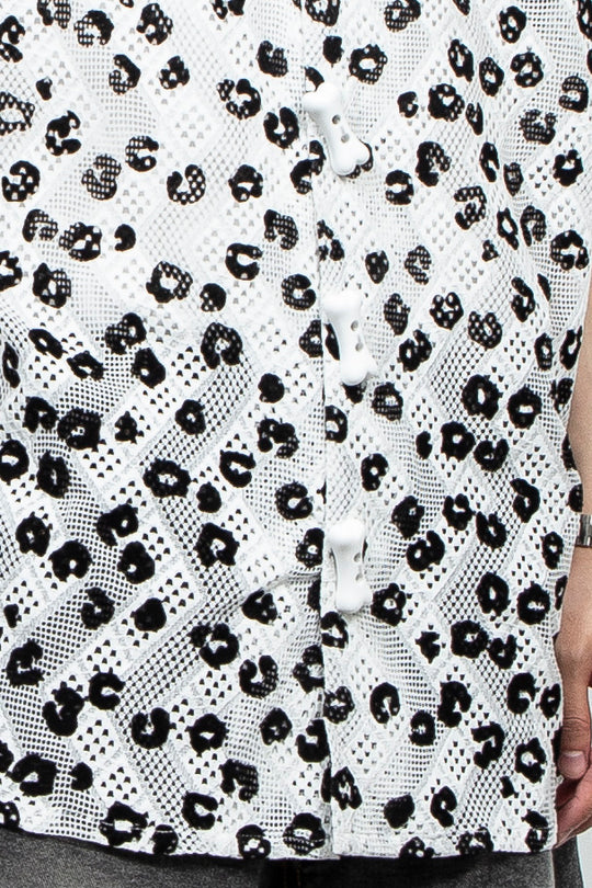 Two tone leopard print casual shirt White