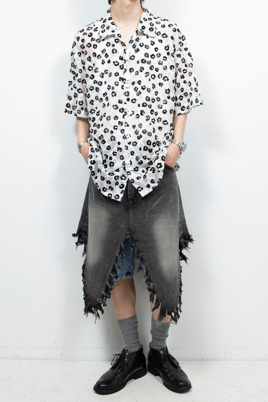 Two tone leopard print casual shirt White