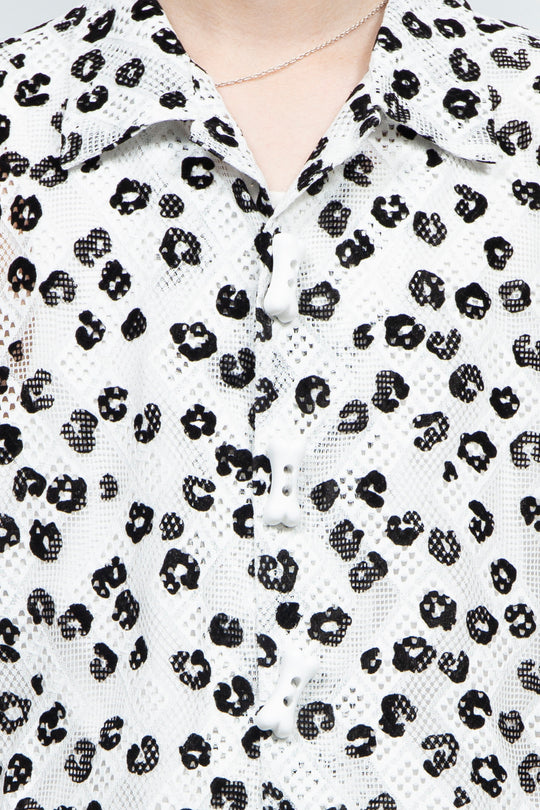 Two tone leopard print casual shirt White