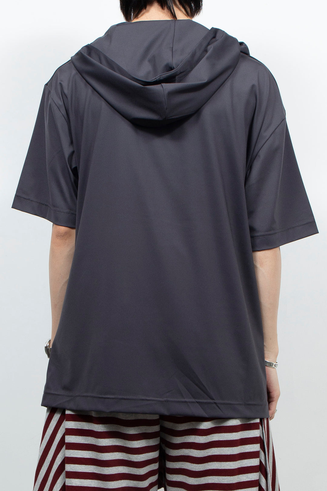 Dark gray hooded short sleeved shirt