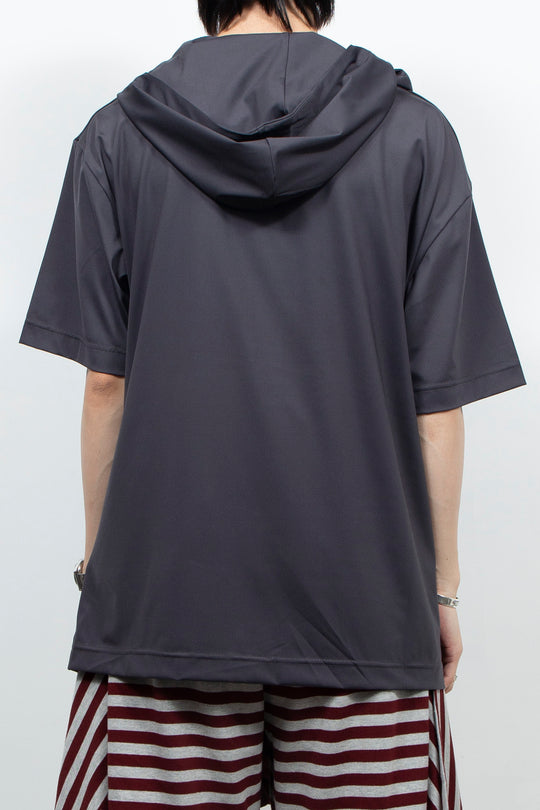 Dark gray hooded short sleeved shirt