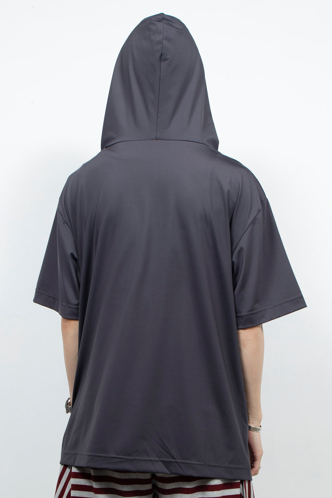 Dark gray hooded short sleeved shirt