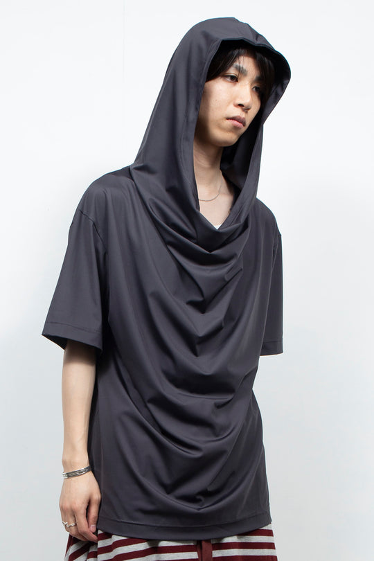 Dark gray hooded short sleeved shirt