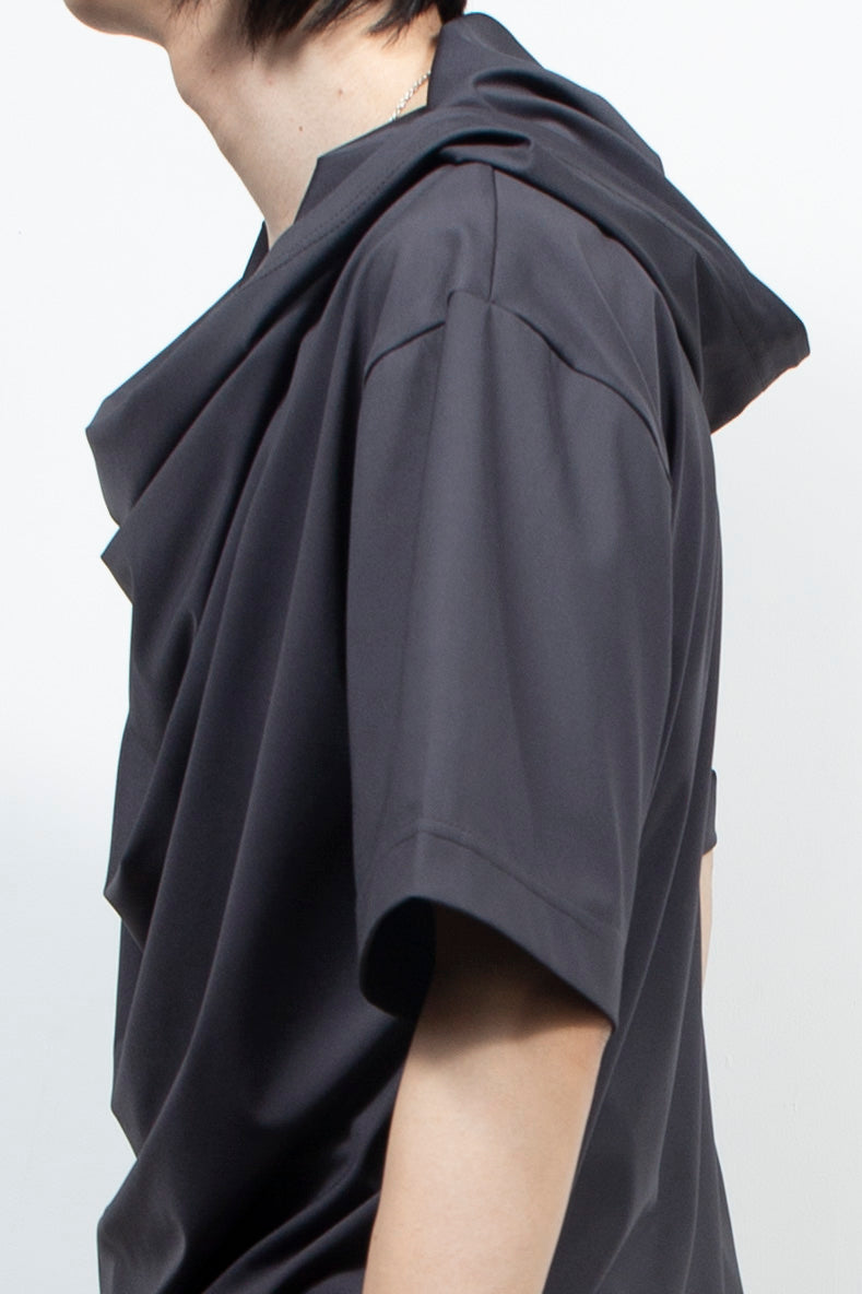 Dark gray hooded short sleeved shirt