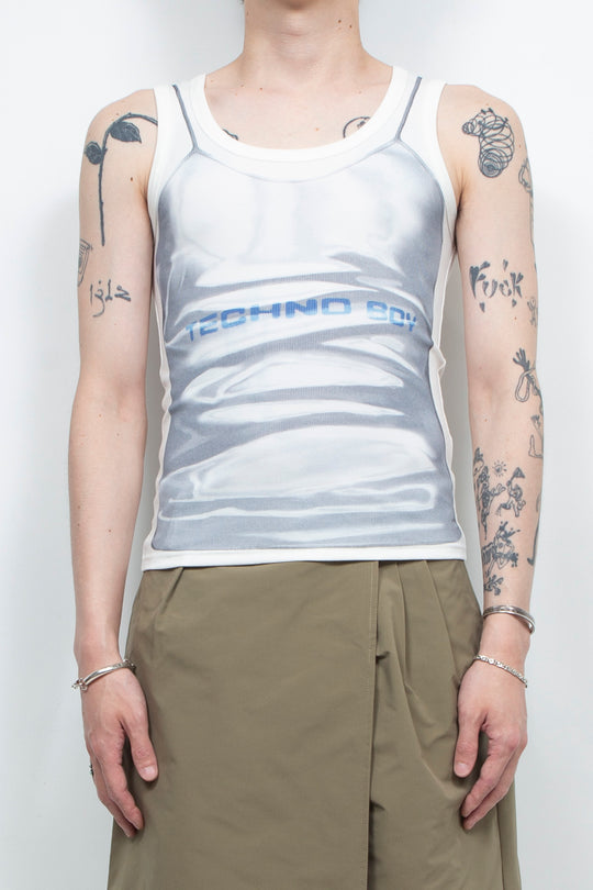 Two tone printed thread vest White