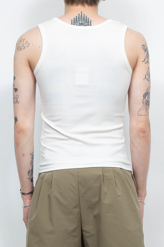 Two tone printed thread vest White