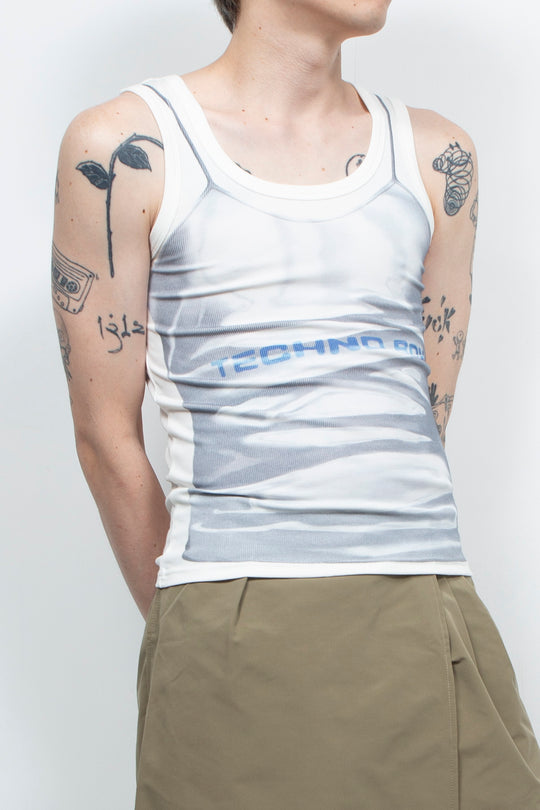 Two tone printed thread vest White