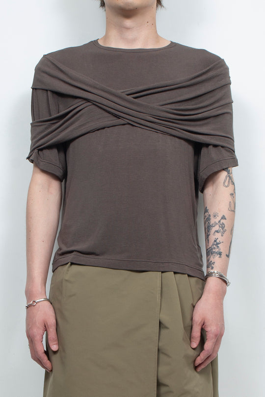Two tone cross elastic top Gray