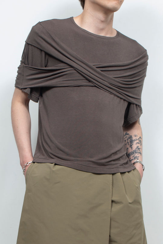 Two tone cross elastic top Gray