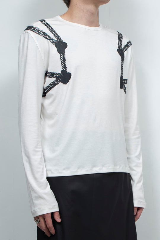 White drawstring printed top