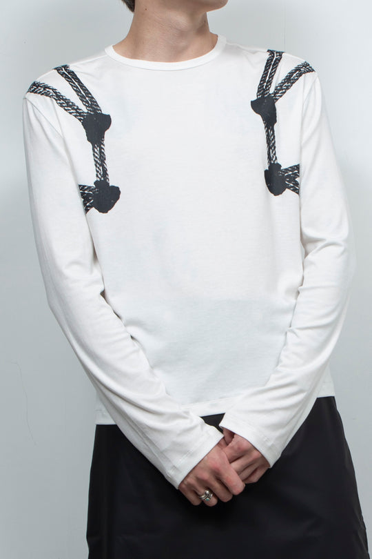 White drawstring printed top