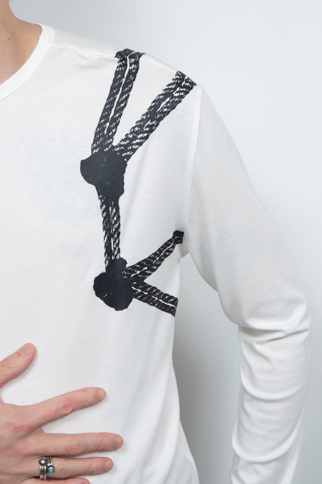 White drawstring printed top