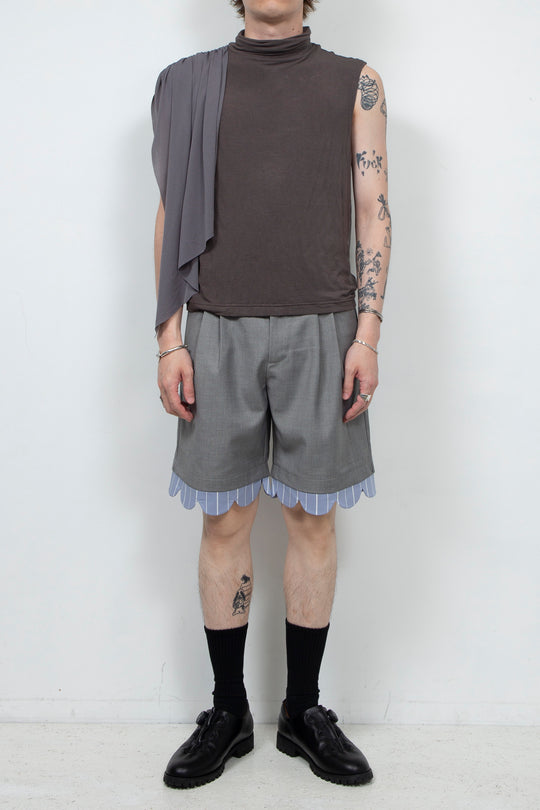 Two tone ribbon high neck vest Gray