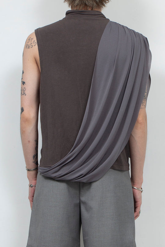 Two tone ribbon high neck vest Gray