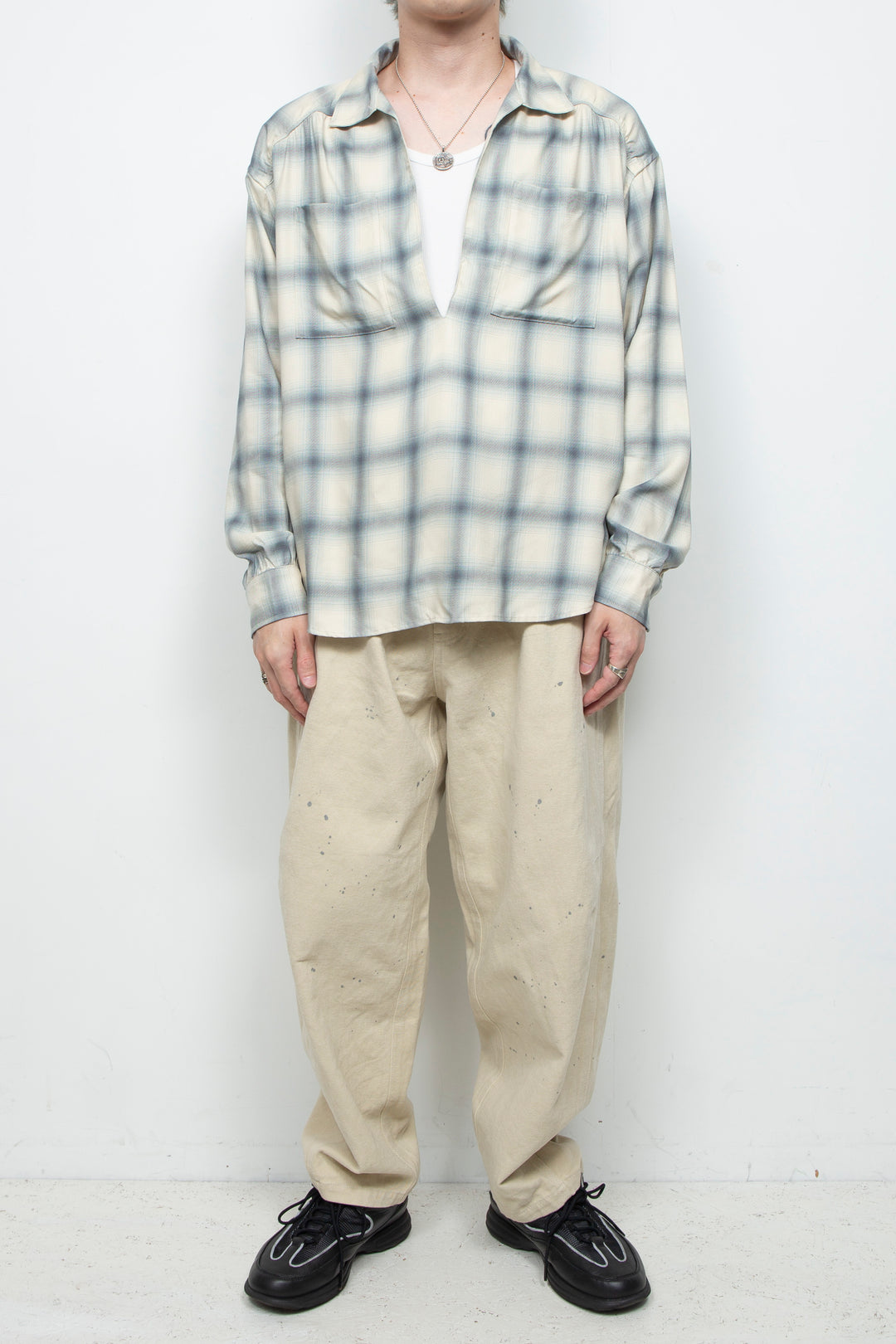 Rayon Ombre Gathered Skipper Shirt WHITE