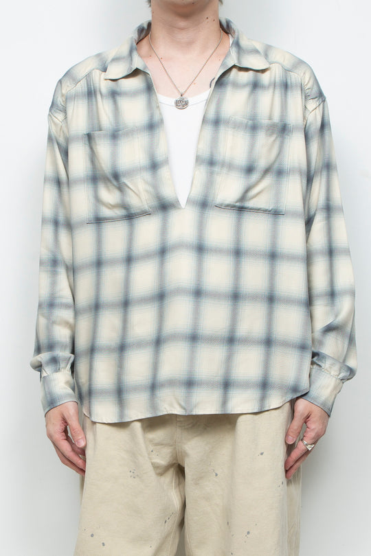 Rayon Ombre Gathered Skipper Shirt WHITE