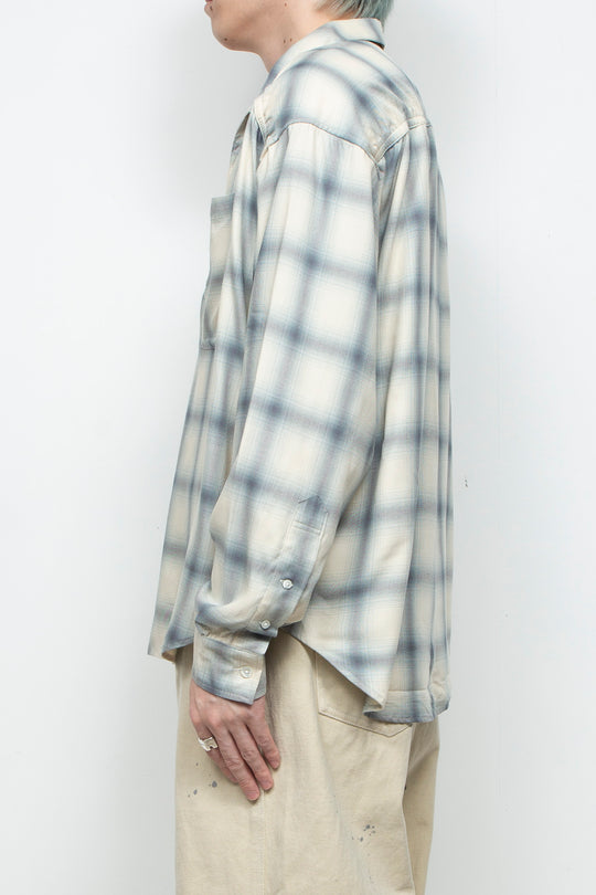 Rayon Ombre Gathered Skipper Shirt WHITE