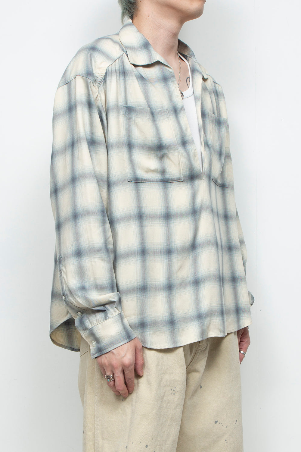 Rayon Ombre Gathered Skipper Shirt WHITE