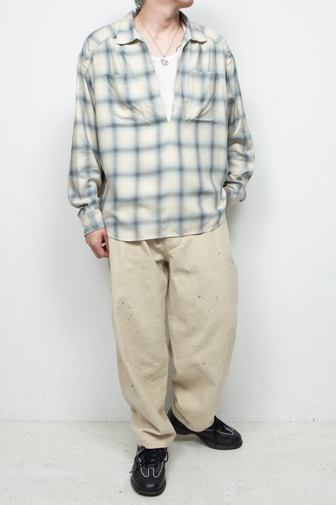 Rayon Ombre Gathered Skipper Shirt WHITE