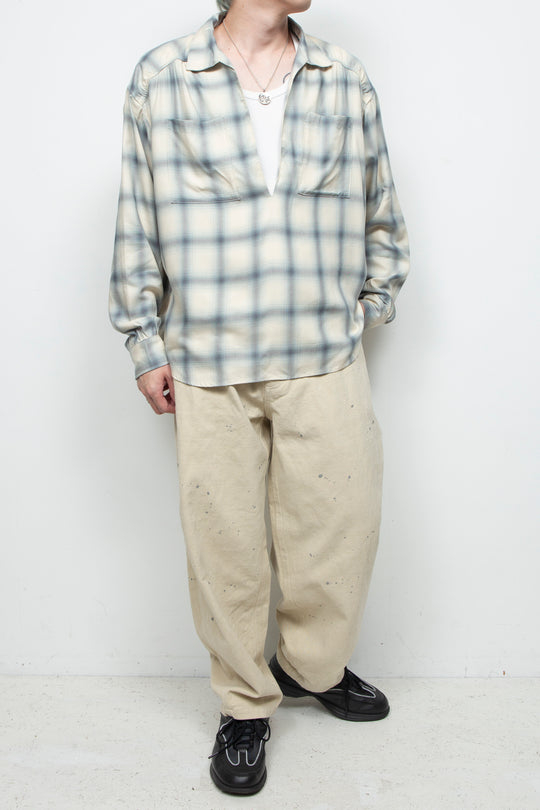 Rayon Ombre Gathered Skipper Shirt WHITE