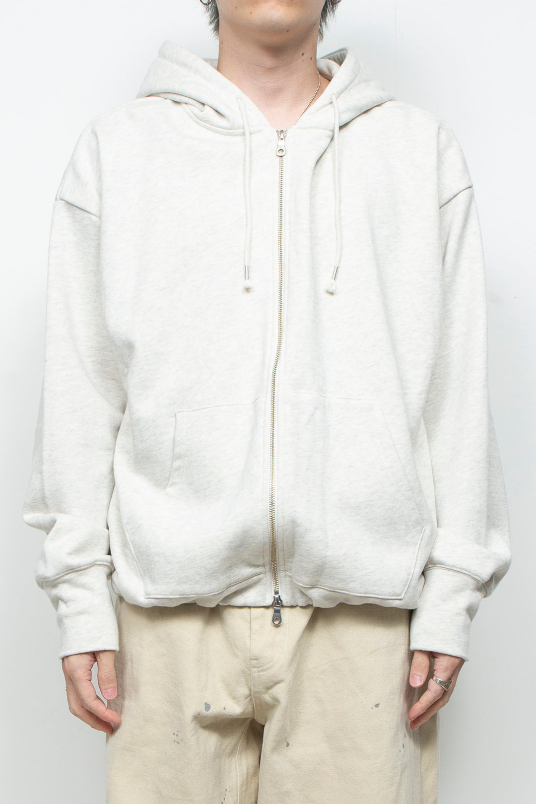 Heavyweight Gathered Hem Zip-Up Hoodie GREY