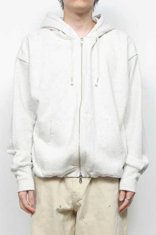 Heavyweight Gathered Hem Zip-Up Hoodie GREY