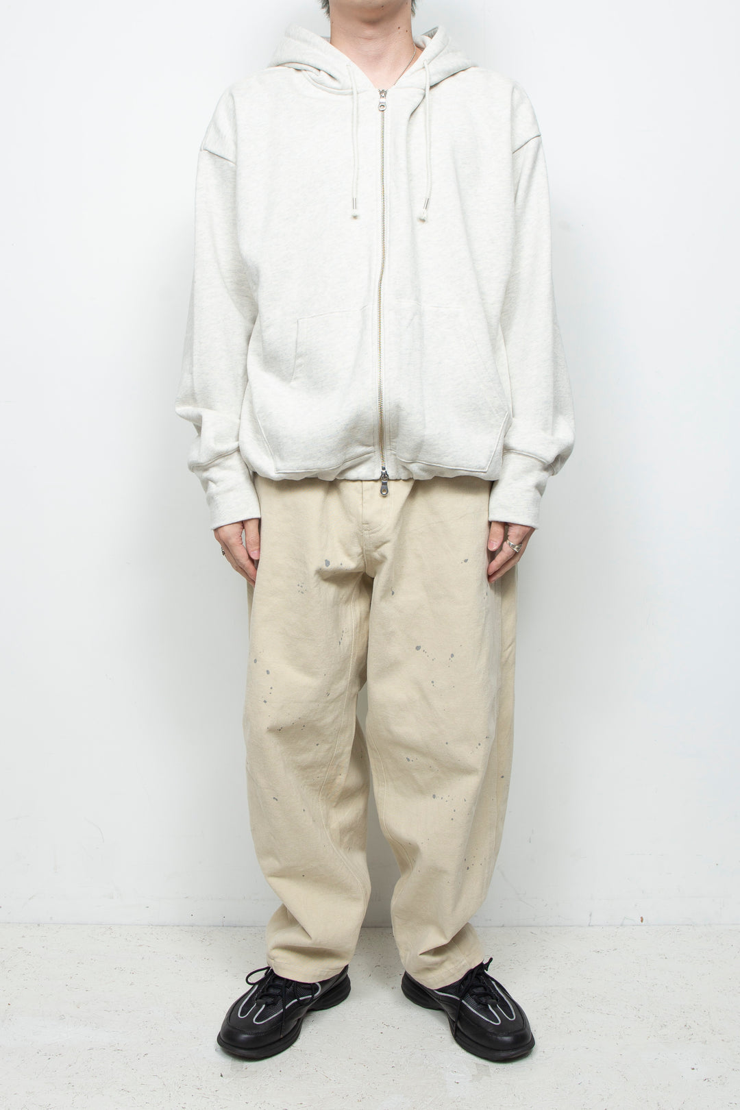 Heavyweight Gathered Hem Zip-Up Hoodie GREY