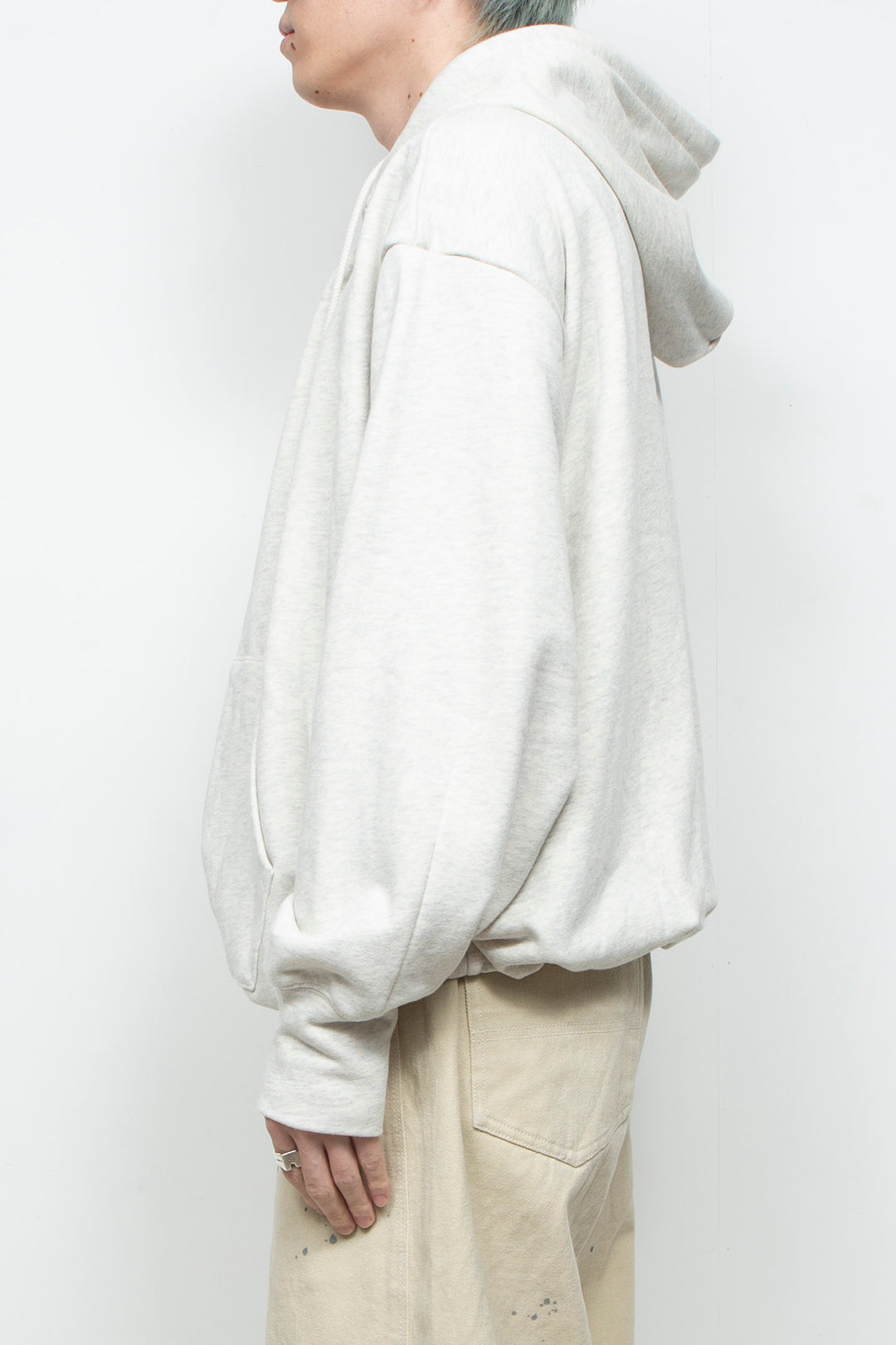 Heavyweight Gathered Hem Zip-Up Hoodie GREY