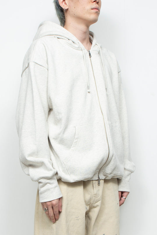 Heavyweight Gathered Hem Zip-Up Hoodie GREY