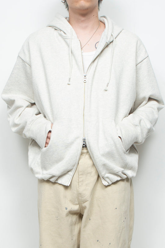 Heavyweight Gathered Hem Zip-Up Hoodie GREY