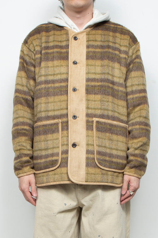Suede Combo Shaggy Check Cardigan BROWN