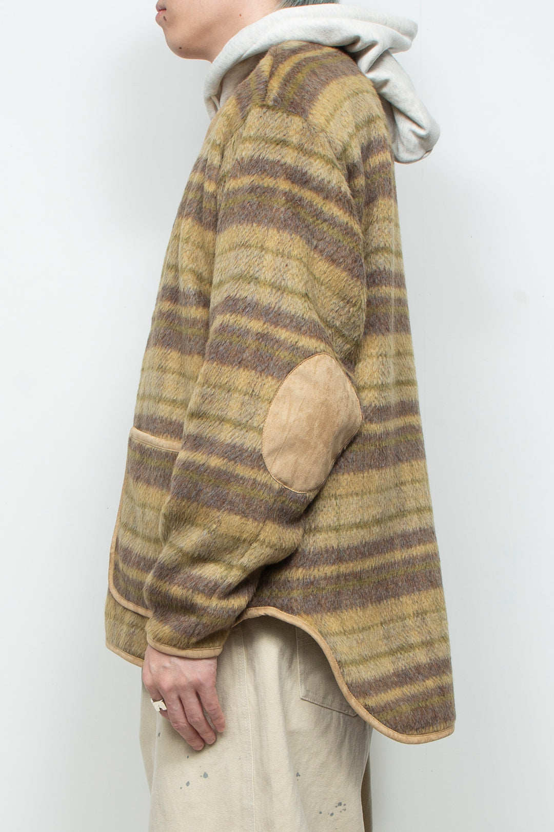 Suede Combo Shaggy Check Cardigan BROWN