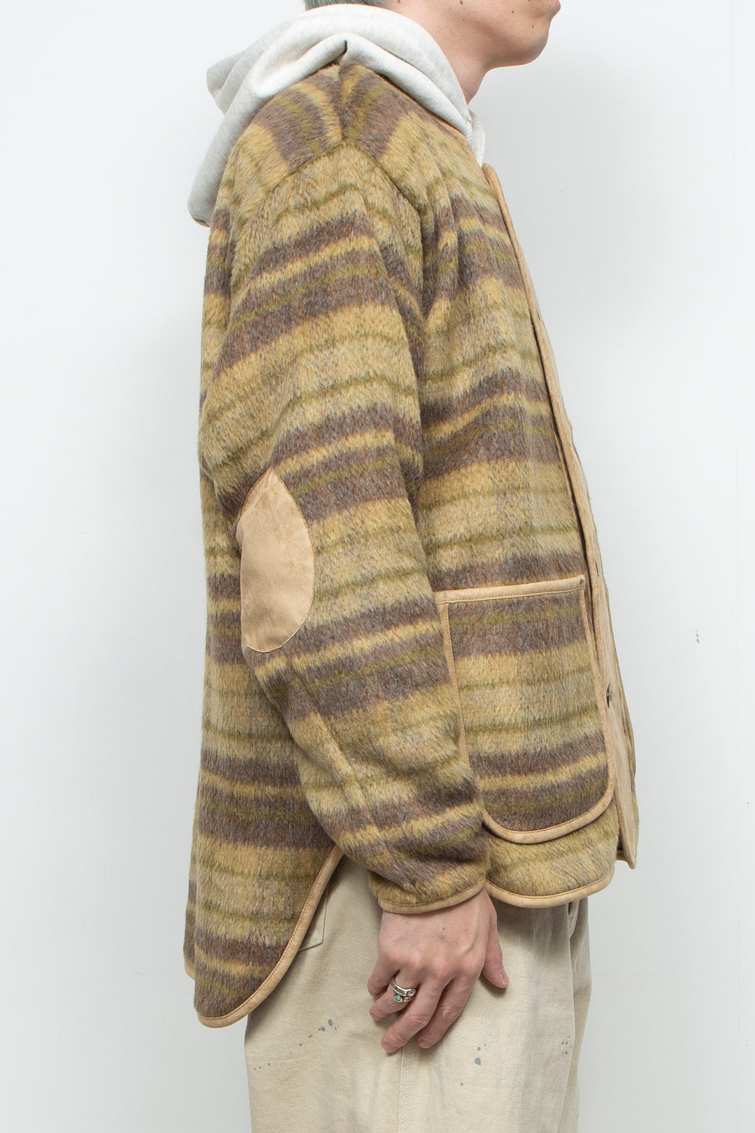 Suede Combo Shaggy Check Cardigan BROWN
